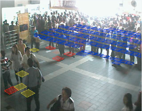 Annotated video screen capture of a station's concourse area